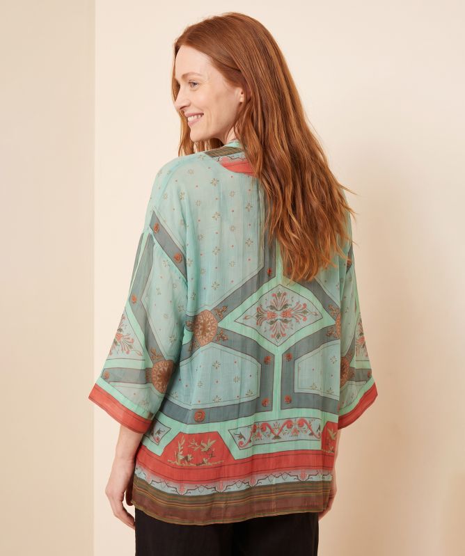 One Hundred Stars Fleur De Lys Aqua Kimono
