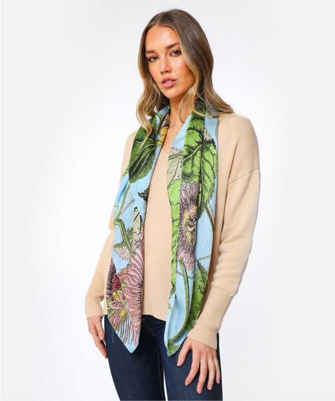 One Hundred Stars Kew Passion Flower Silk Scarf