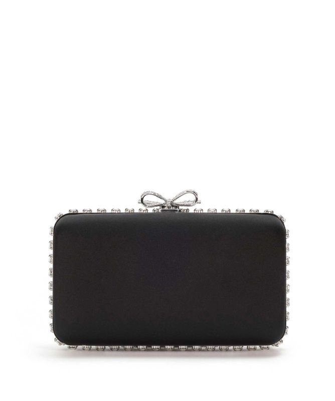 Self-Portrait Satin Crystal Bow Clutch