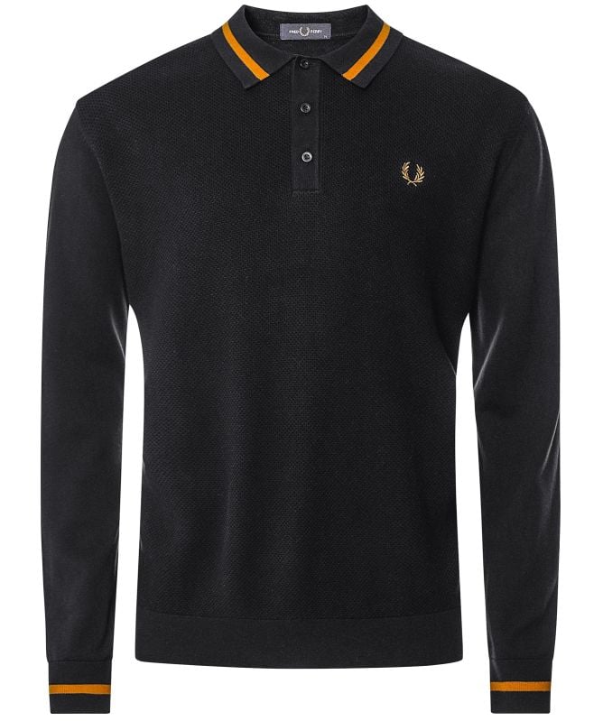 Fred Perry Black Textured Knit Polo Shirt | Jules B
