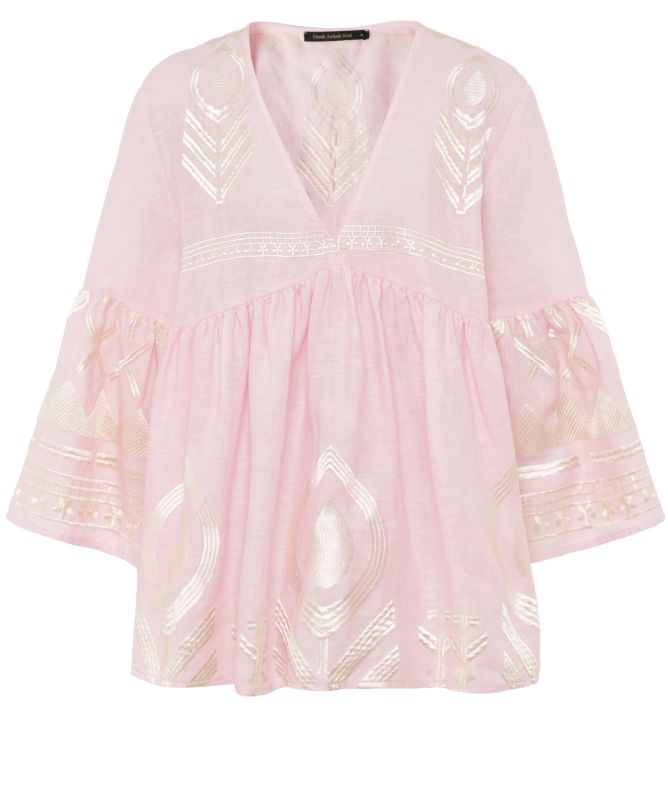 Greek Archaic Kori Feather Embroidered Top