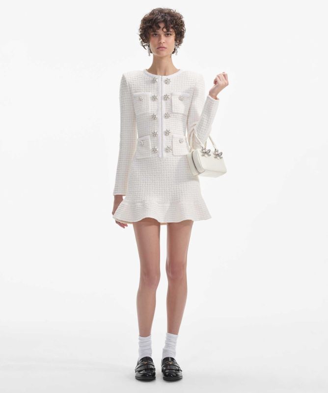 Self-Portrait Cream Buttoned Knit Mini Dress