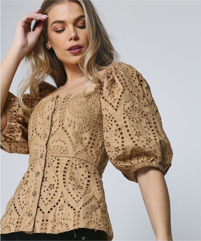 GANNI Broderie Anglaise Square Neck Top