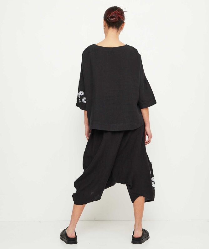 Bize Linen Floral Embroidered Trousers