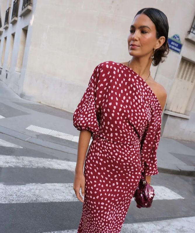 Never Fully Dressed One-Shoulder Pleated Midi Dress