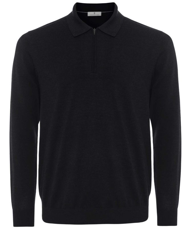 Thomas Maine Long Sleeve Merino Zip Polo Shirt