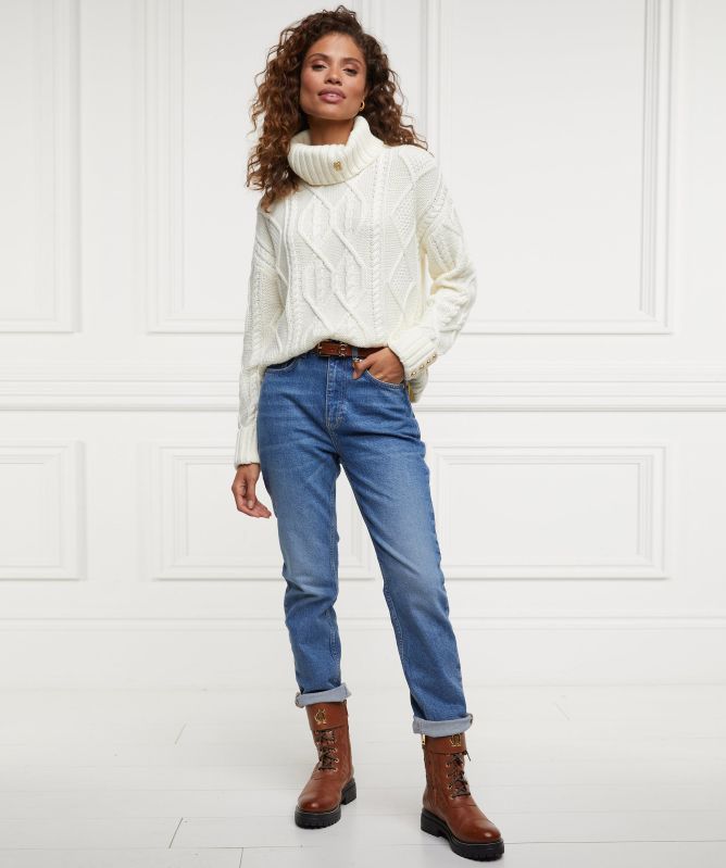 Holland Cooper Noveli Cable Knit Roll Neck Jumper