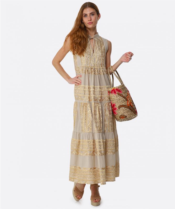 Greek Archaic Kori Sleeveless Cotton Maxi Dress