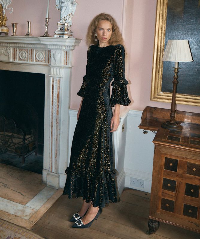Queens of Archive Chiara Velvet Burnout Floral Maxi Dress