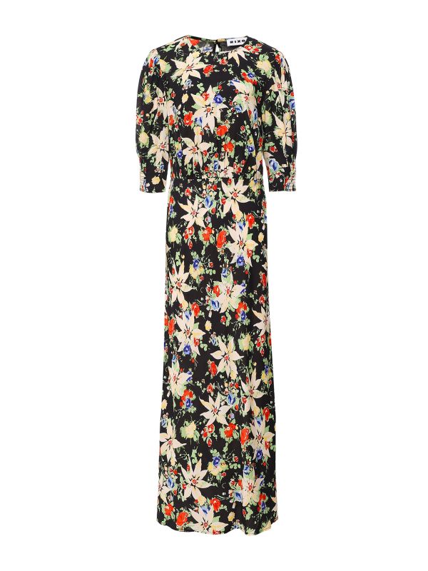 knee length dresses for ladies Lucie Midi Dress in Bloom Embroidery Black