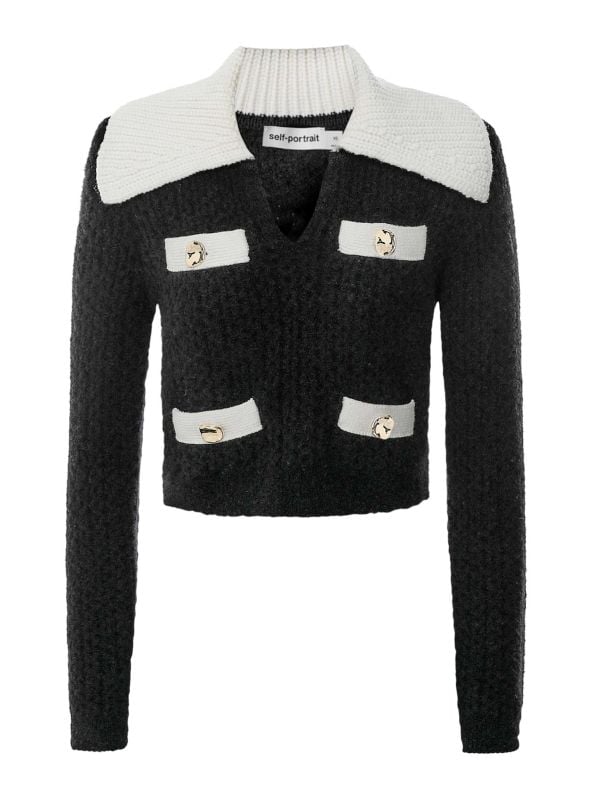 SelfPortrait Black Cropped Cashmere Blend Jumper