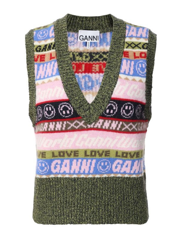 GANNI Graphic V-Neck Knitted Vest | Jules B