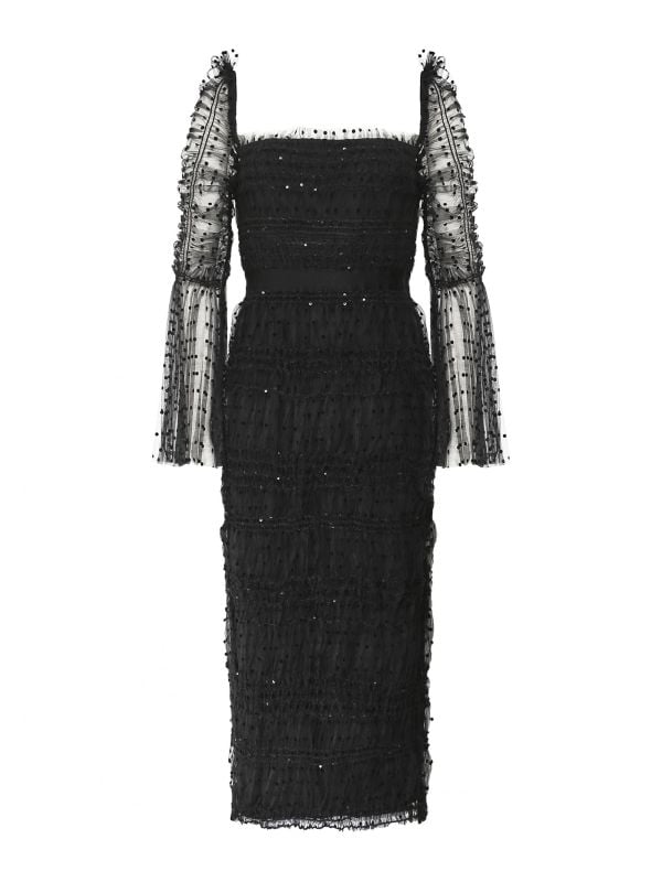 Self-Portrait Black Dot Mesh Midi Dress | Jules B