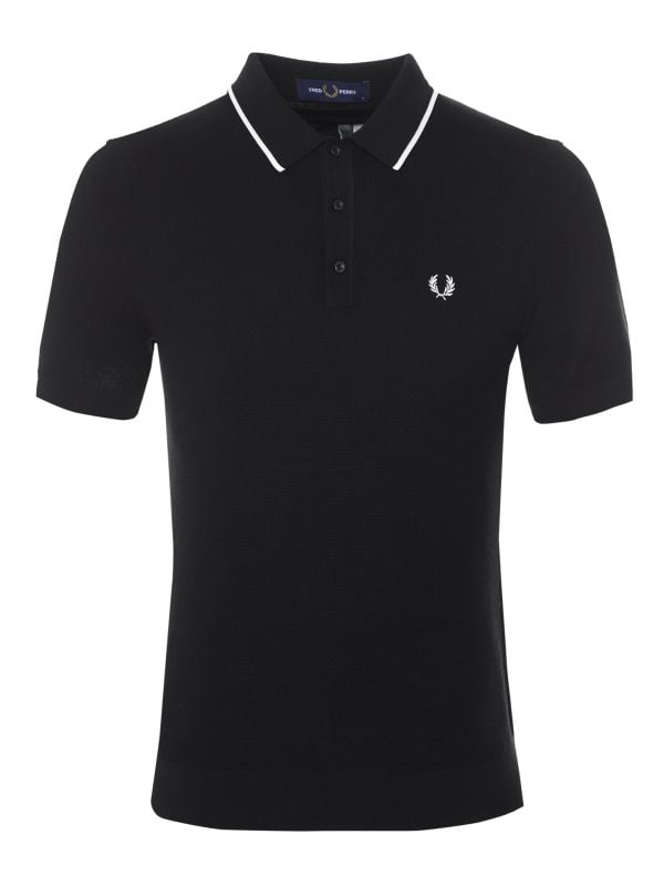 美品　FRED PERRY Lace Polo Shirt(10) Fred Perry Long Sleeve Knitted Polo Shirt - Navy -K4535
