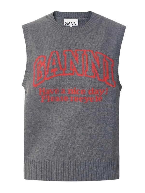 トップス GANNI graphic wool-blend sleeveless vest bviVtYTEZmmP35jcJp71svocYnz5U9