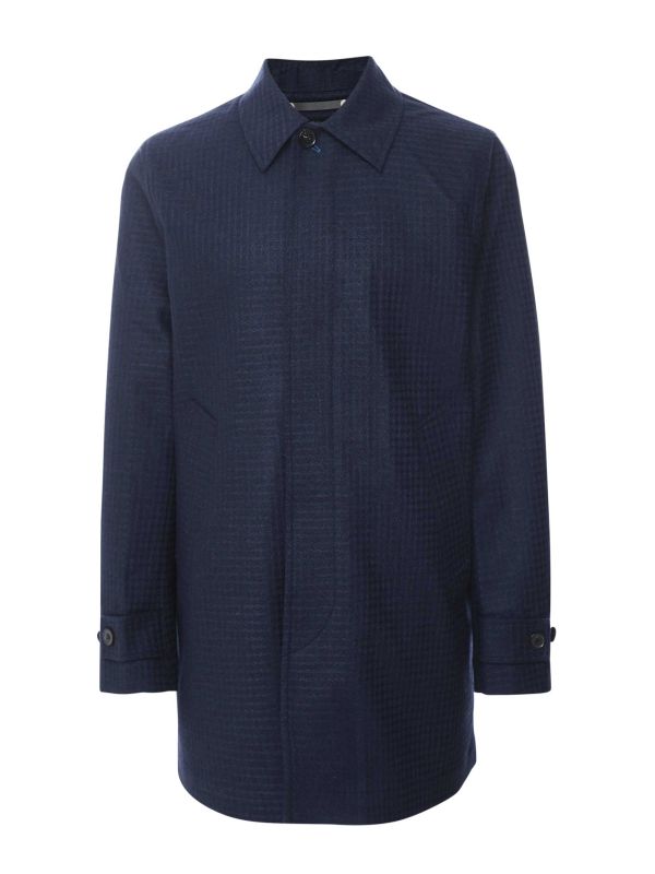 ジャケット・アウター PAUL SMITH High-Neck Urban Wool Coat Paul Smith Navy Wool Blend Check Coat