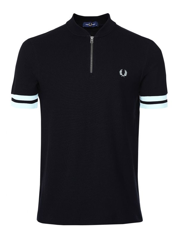 Fred Perry Black Tipped Cuff Zip Neck Polo Shirt M1623 102 | Jules B