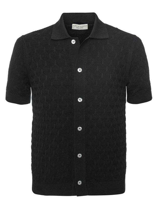 Filippo De Laurentiis Crepe Cotton Button Polo Shirt