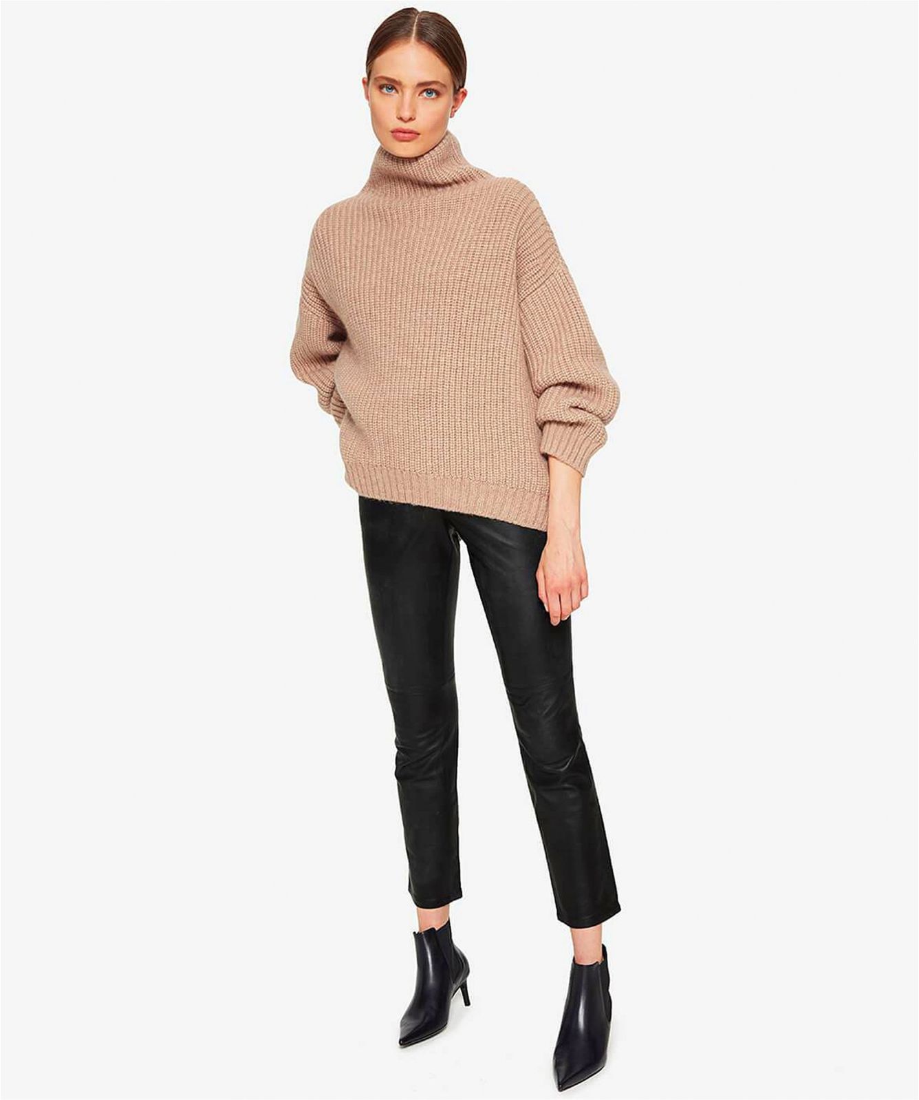 Anine Bing Beige Sydney Funnel Neck Jumper | Jules B
