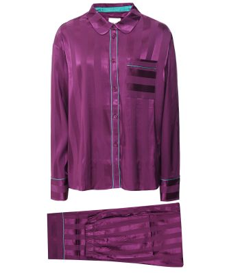 Chelsea Peers Satin Jacquard Stripe Long Pyjamas