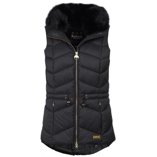 Barbour women’s quilted fur gilet／Black Barbour International Halfback Faux Fur Trim Quilted Gilet | Jules B