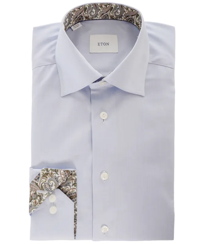 Eton Paisley Trim Slim Fit Twill Shirt