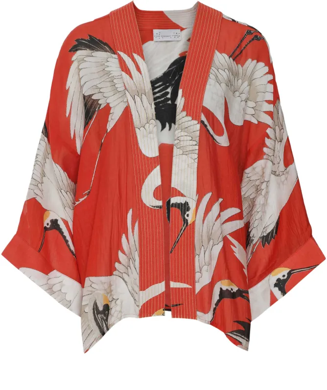 One Hundred Stars Stork Print Kimono