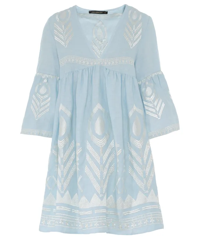 Greek Archaic Kori Feather Embroidered Mini Dress