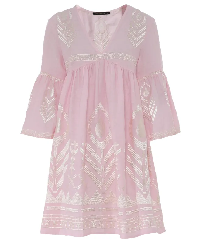 Greek Archaic Kori Feather Embroidered Mini Dress
