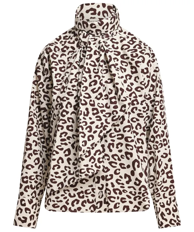 Essentiel Antwerp Khaleesi Leopard-Print Pussy Bow Shirt