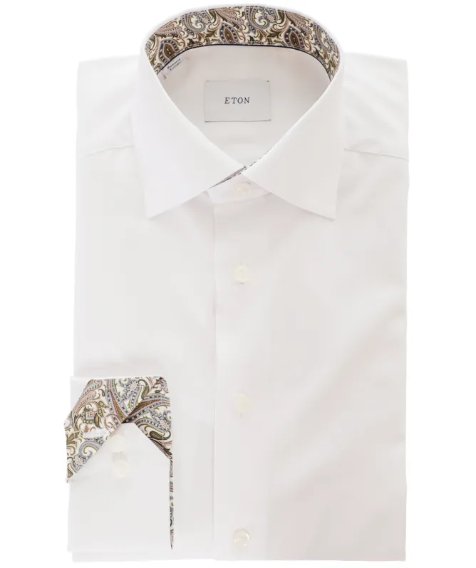 Eton Paisley Trim Slim Fit Twill Shirt