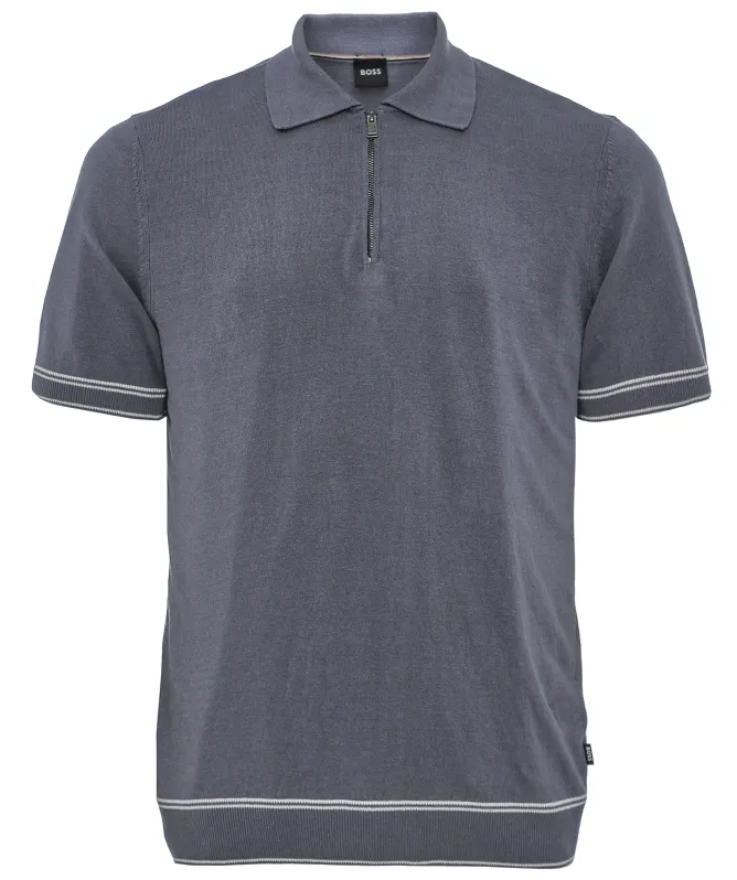 BOSS Zip Neck Linen Blend Polo