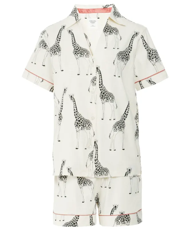Chelsea Peers Organic Cotton Giraffe Print Short Pyjamas
