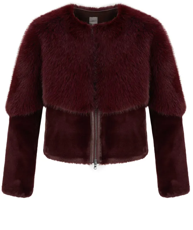 urbancode Collarless Faux Fur Blouson Jacket