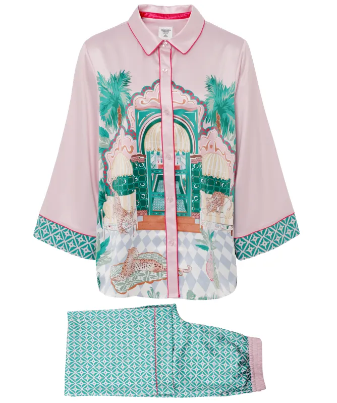 Chelsea Peers Satin The Clubhouse Print Long Pyjamas