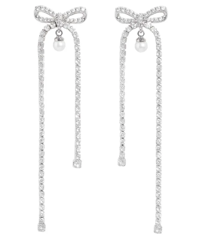 Self-Portrait Crystal Bow Pearl Dangle Earrings