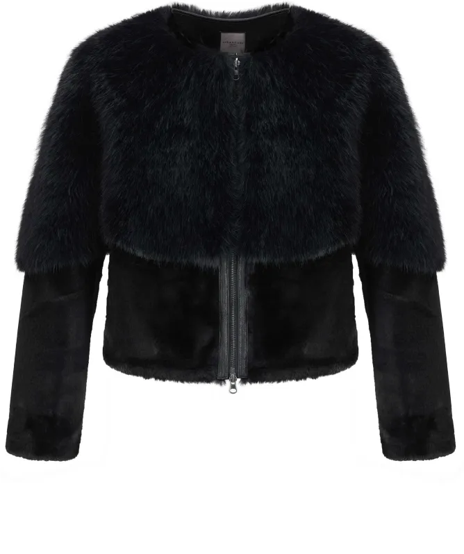 urbancode Collarless Faux Fur Blouson Jacket