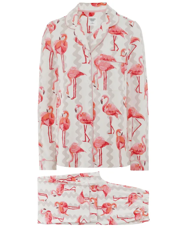 Chelsea Peers Flamingo Stripe Print Long Pyjamas