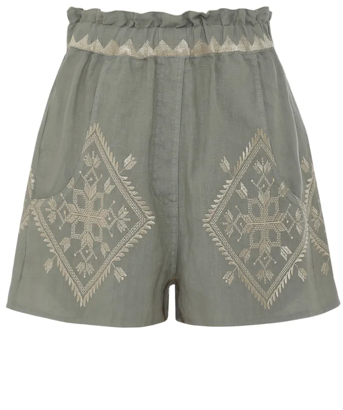 Greek Archaic Kori Lefkada Embroidered Shorts