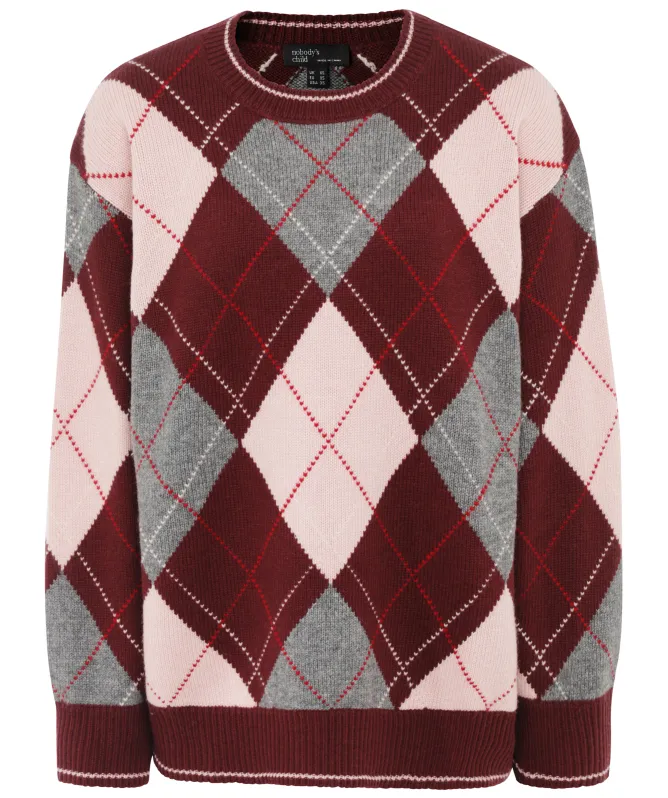 Nobody's Child Argyle Oversized Wool-Blend Jumper