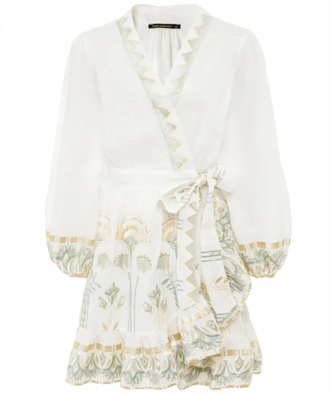 Greek Archaic Kori Papyrus Embroidered Wrap Dress