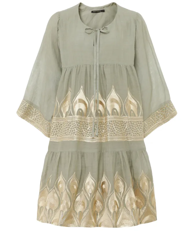 Greek Archaic Kori Phoenix Embroidered Mini Dress