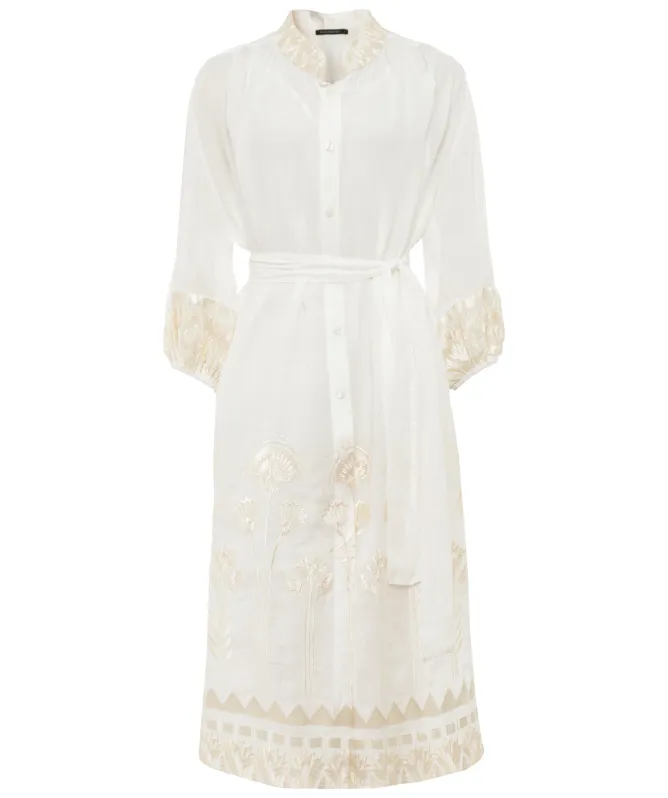 Greek Archaic Kori Papyrus Embroidered Shirt Dress