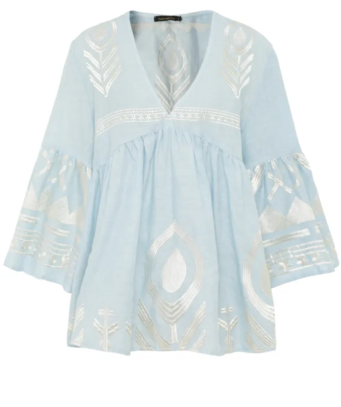 Greek Archaic Kori Feather Embroidered Top