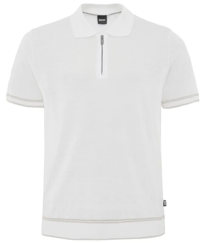 BOSS Zip Neck Linen Blend Polo