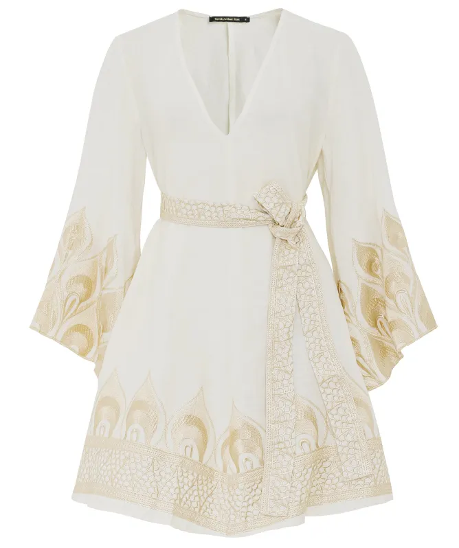 Greek Archaic Kori Phoenix Embroidered Wrap Dress