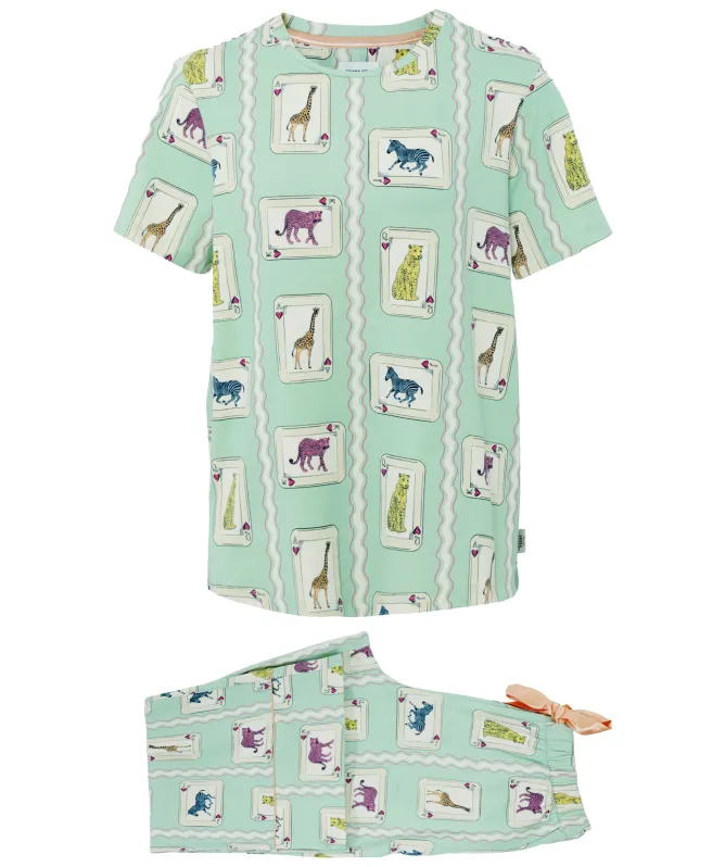 Chelsea Peers Playing Card Animals Print Long Pyjamas