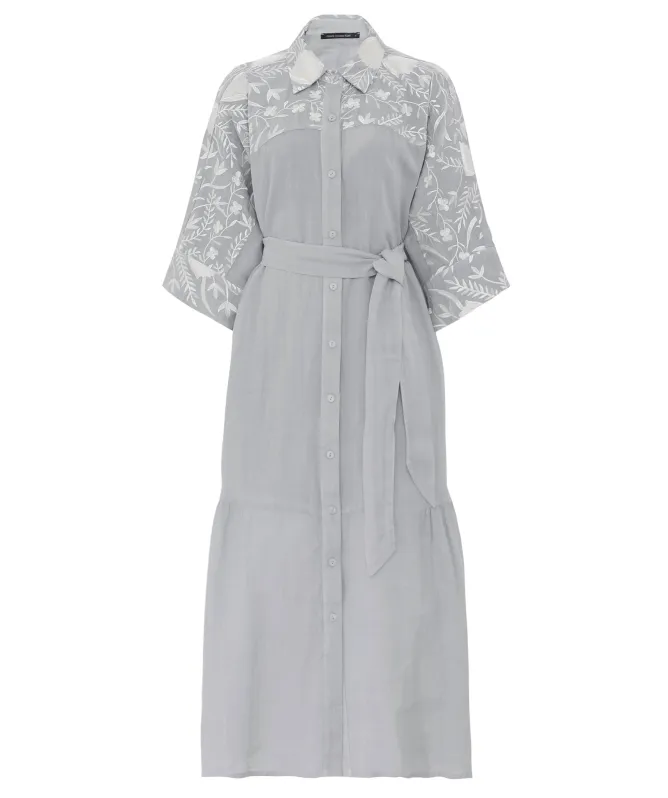 Greek Archaic Kori Blossom Embroidered Shirt Dress