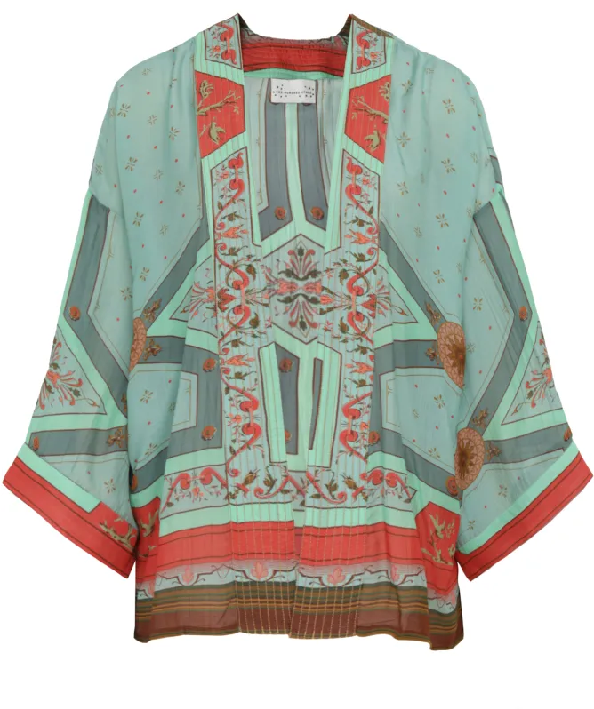 One Hundred Stars Fleur De Lys Aqua Kimono