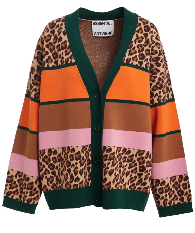 Essentiel Antwerp Kaudi Leopard-Print Color Block Cardigan